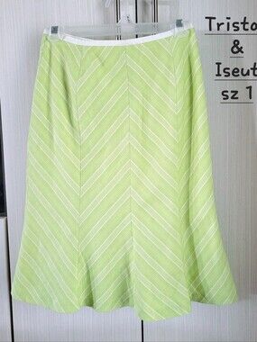 Tristan & Iseut Lime Green Midi Fitted Flare Skirt